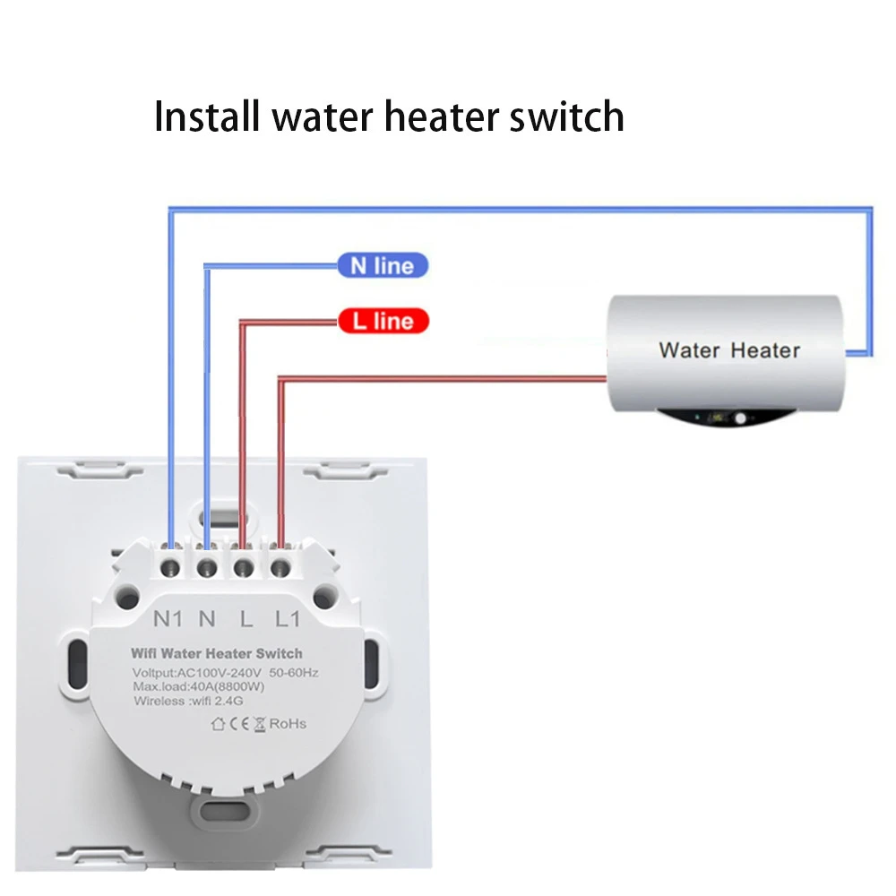 Interruptores de Aquecedor de Água Tuya WiFi, Interruptor De Caldeira Inteligente, Padrão Da UE, Reino Unido, Vidro De Luxo, Controle De Voz, Touch Timer, Alexa, Google Home, 40A