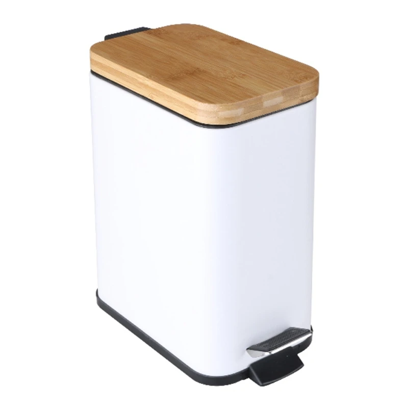 Step Trash Can Garbage Rubbish Bin with Bamboo Lid Waste Container Bathroom Kitchen Office Decor Drop shipping