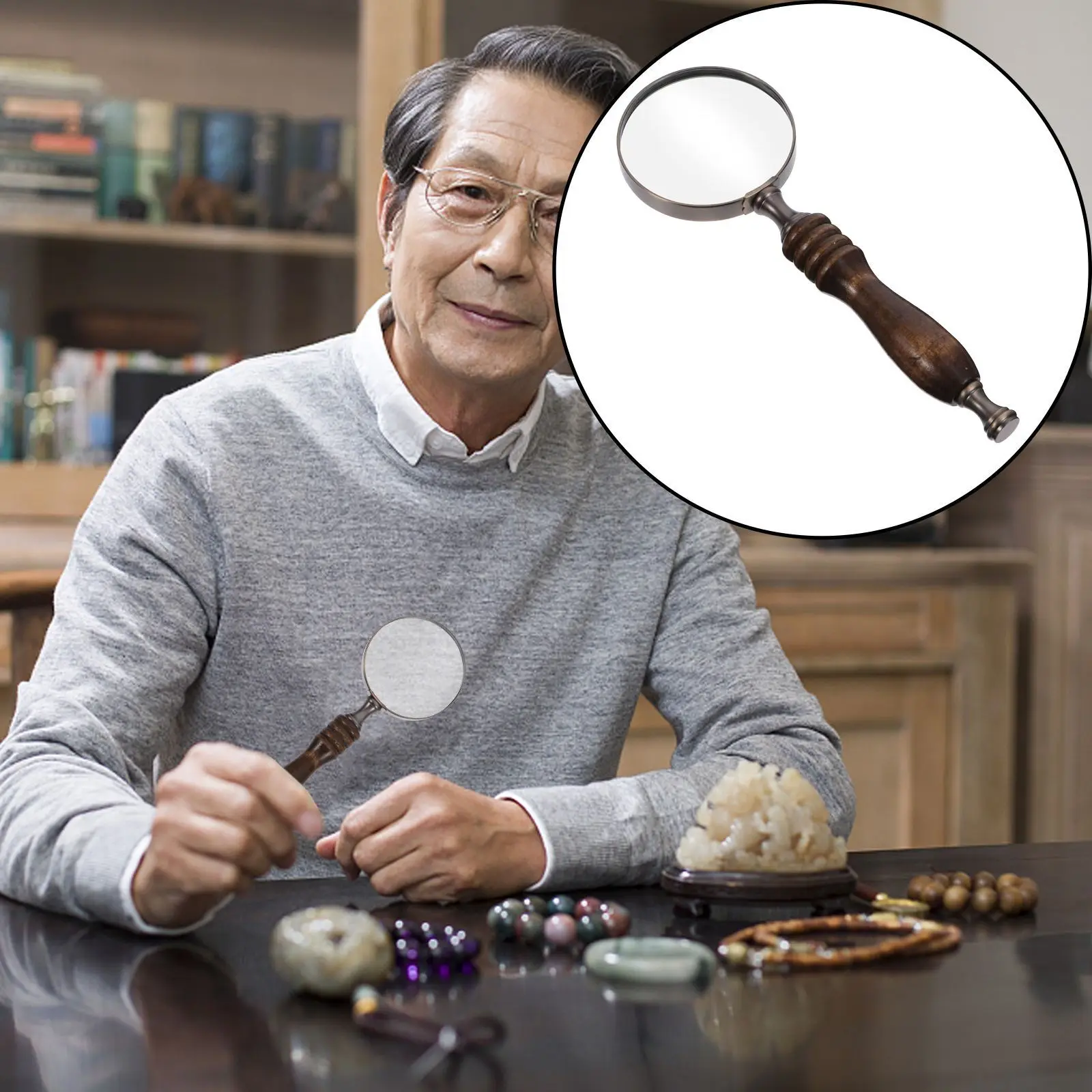 クラシックな手持ち虫眼鏡 レトロスタイルの拡大鏡 読書用 宝石 コイン 科学 自然探検 ポータブル