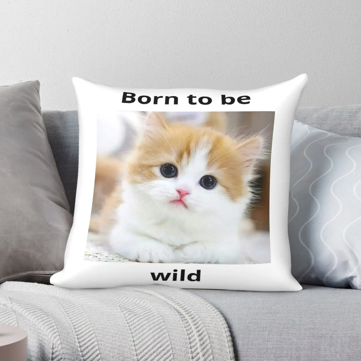 Kitten Born To Be Wild Square Pillowcase Polyester Linen Velvet Pattern Zip Decor Throw Pillow Case Home Cushion Cover