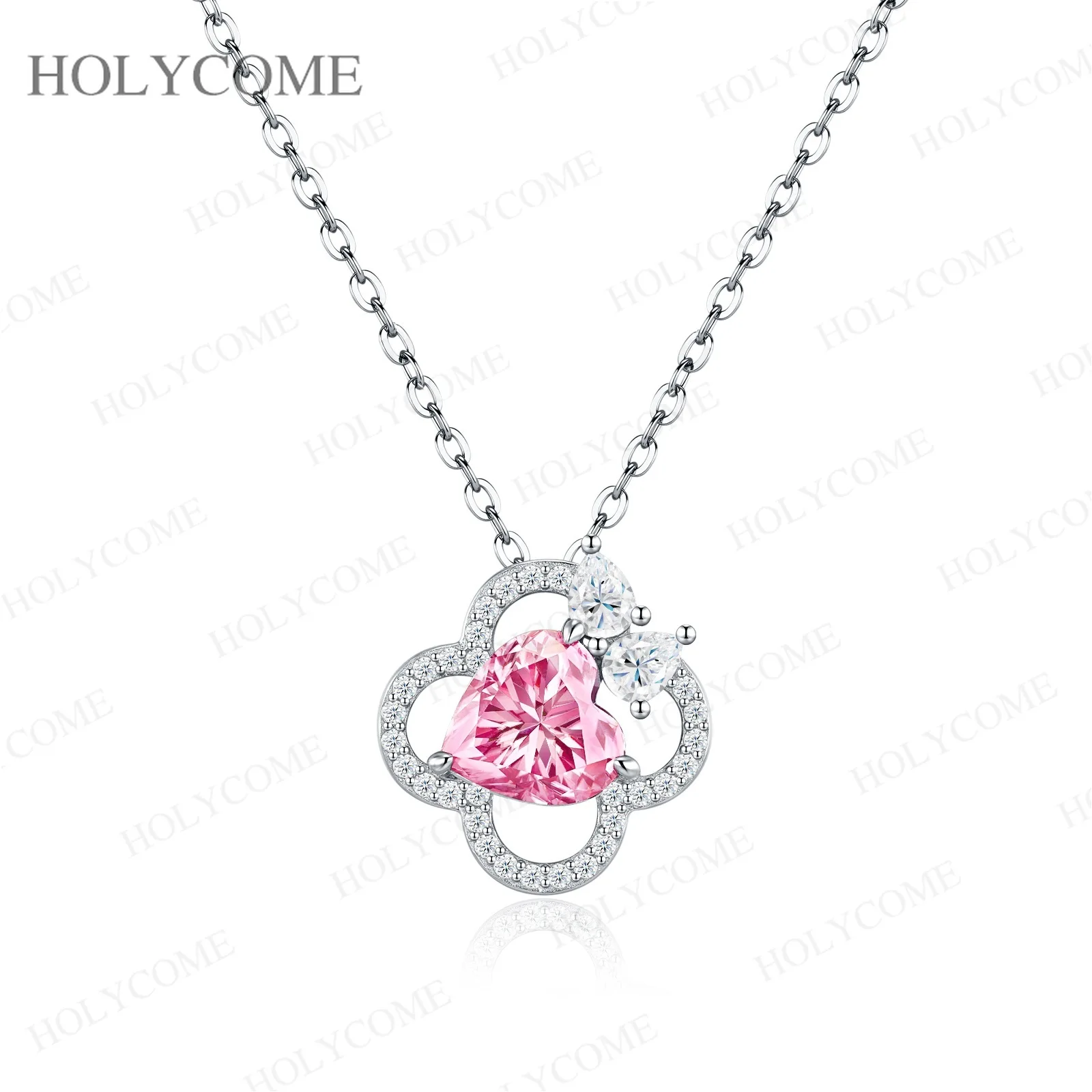 2CT Herzförmige Rosa Moissanit-Halskette 925 Sterling Silber Anhänger Choker-Kette für Damen Hochzeits- und Party-Schmuck – Detail 5