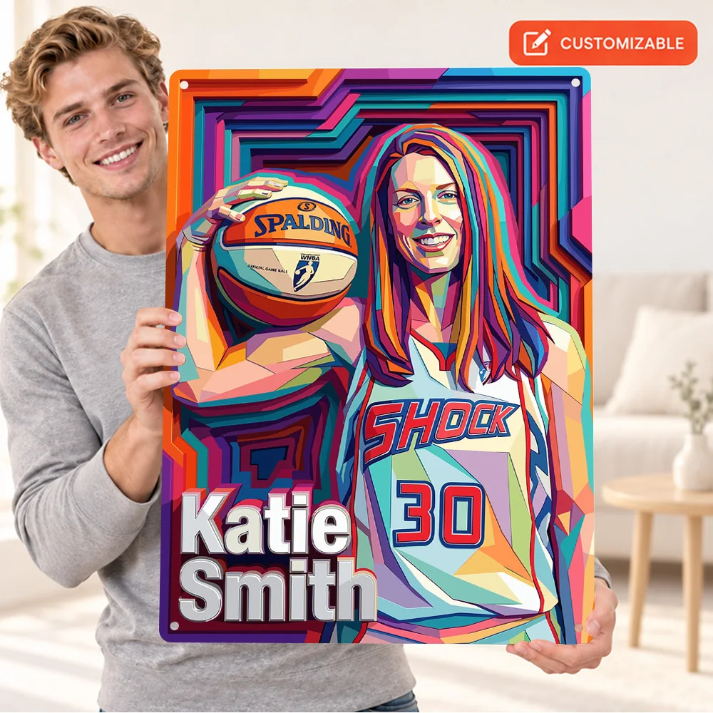 Katie Smith Portrait Basketball Printed Poster Customized Metal Sign Geometric Pop Art Wall Art For Home Gym Sports Lover Gift