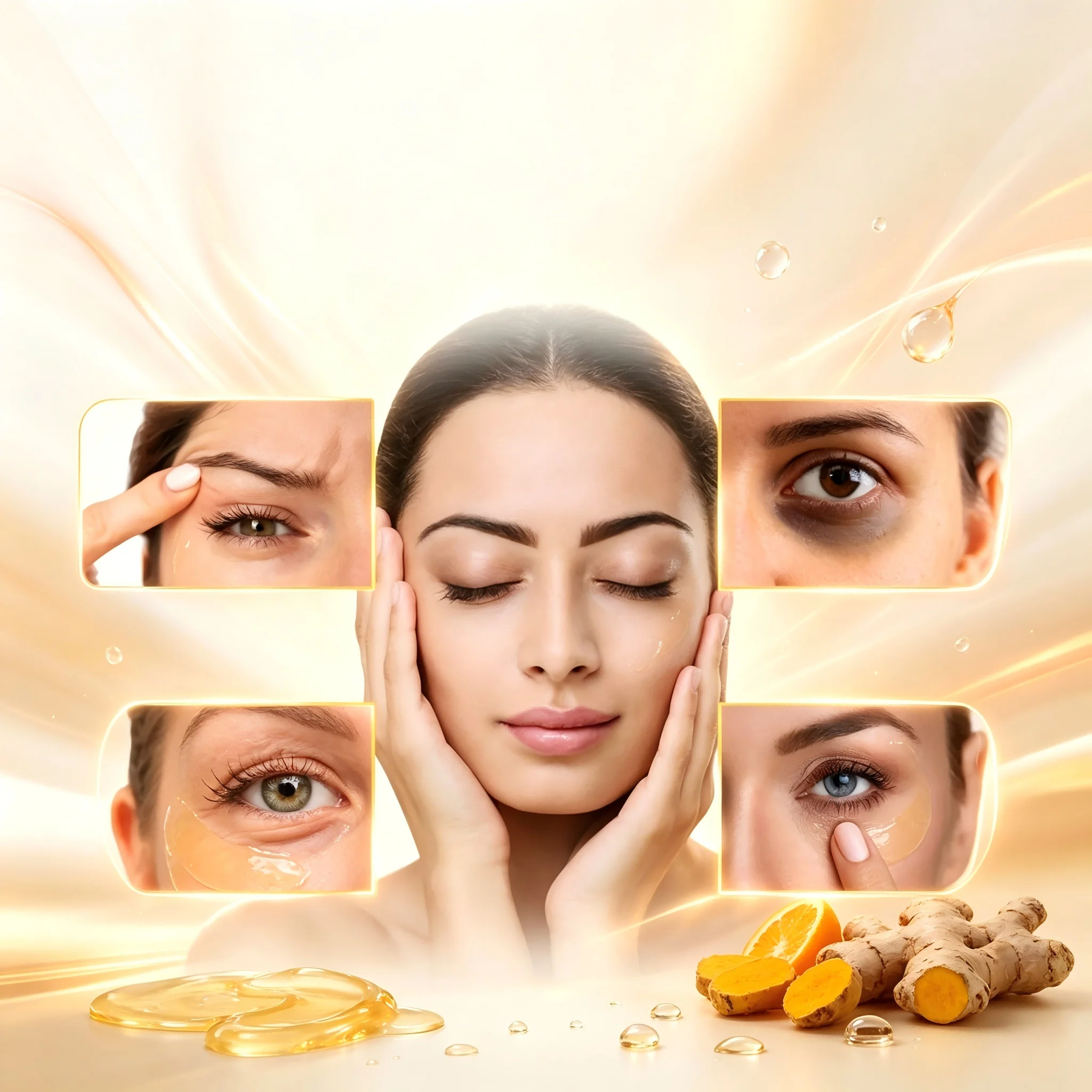 YUITIKUE Turmeric VC Gold Under Eye Mask, Tightening Moisturizing Brightening Collagen Eye Patches 15pcs