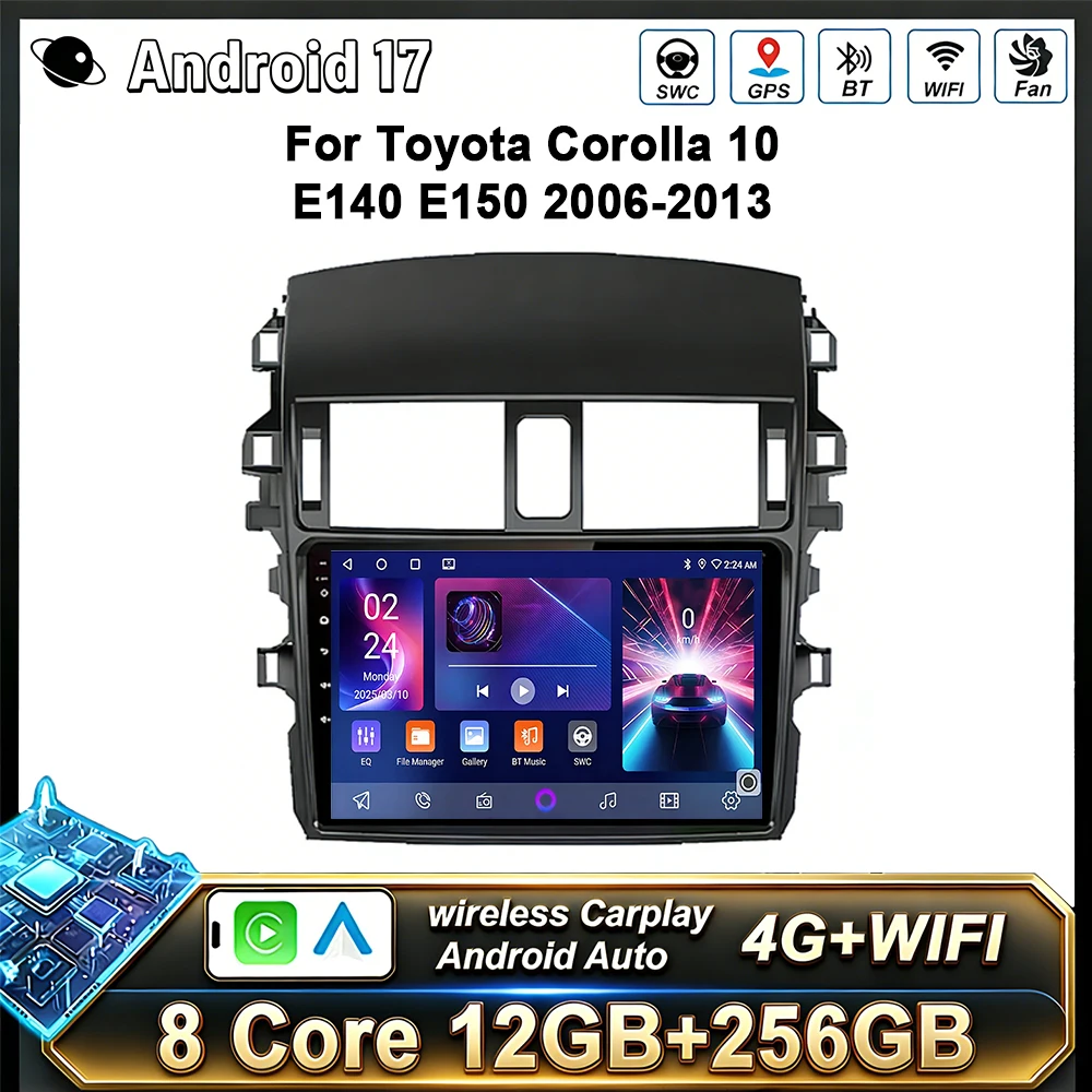 Radio para Auto Android 17 para Toyota Corolla 10 E140 E150 2006-2013, Reproductor Multimedia de Video, Adaptador Inalámbrico Carplay, Unidad Principal