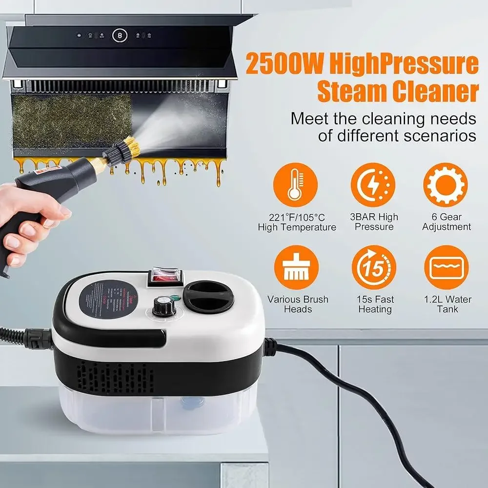 Handheld Steam Cleaner High Pressure Steamer 2500W Fast Heating 15s 6 Adjustable Speeds 9 Accessories Deep Cleaning Tool