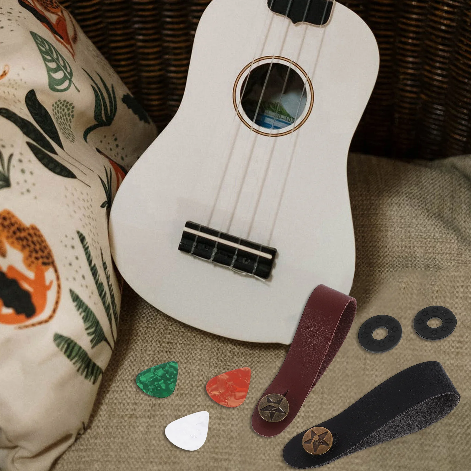 

1Set Guitar Strap Set Strong Adjustable Neck Strap Acoustic Guitar Pick Protection Kit Ukulele Pick Headstock Straps