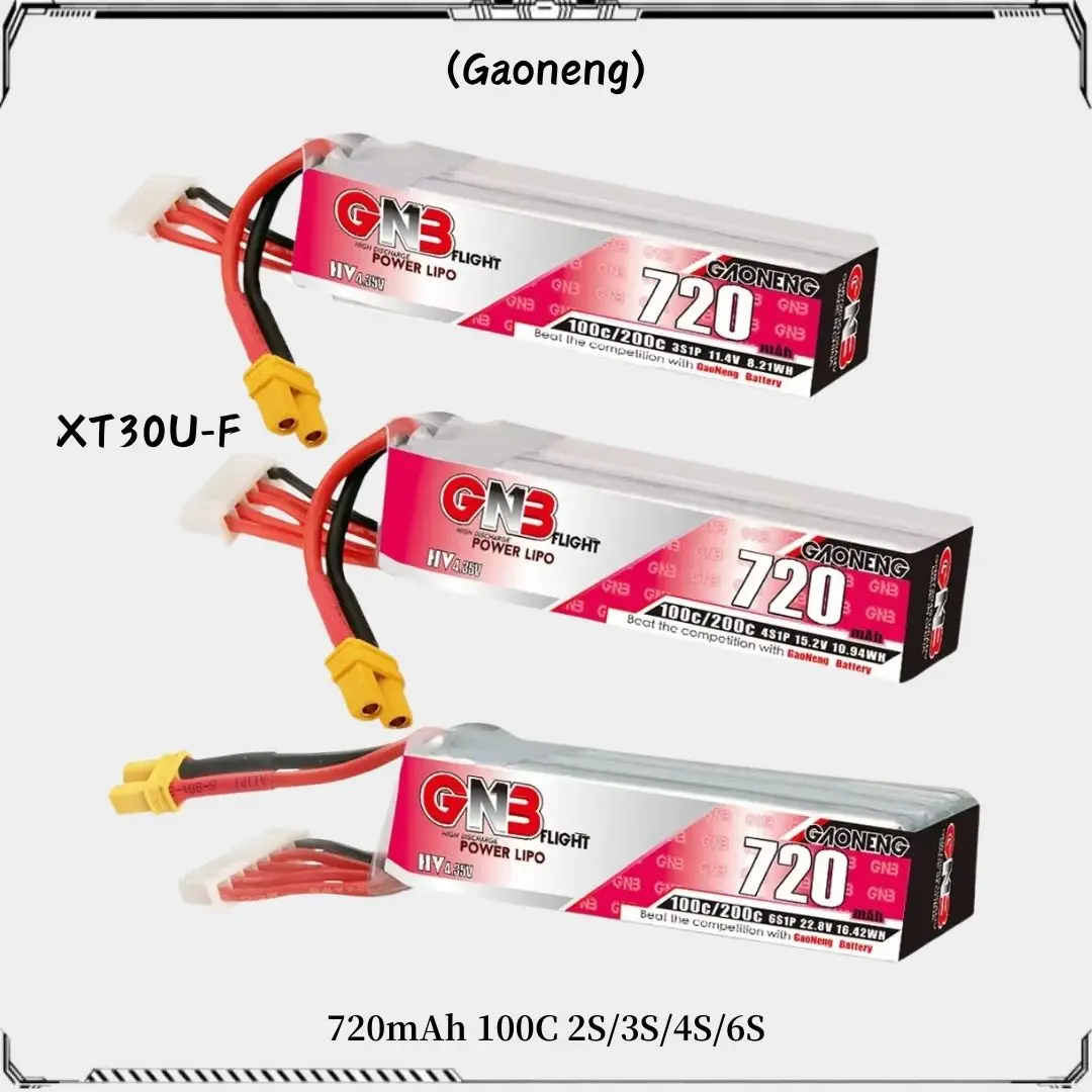 Gaoneng GNB New 720mAh 2S/3S/4S/6S 100C 7.6V/11.4V/15.2V/22.8V Lipo Battery With XT30U-F Plug for RC FPV Racing Drone