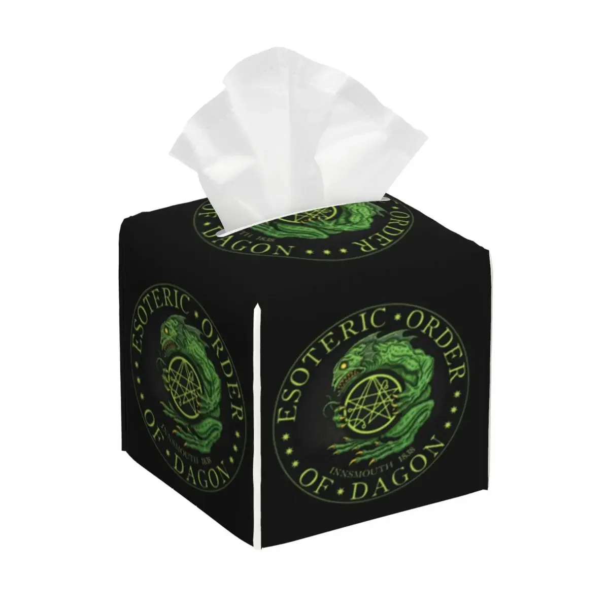 Custom The Call Of Cthulhu Tissue Box Holder Square Lovecraft Mythos Monster PU Leather Facial Tissue Box Cover for Car Bathroom