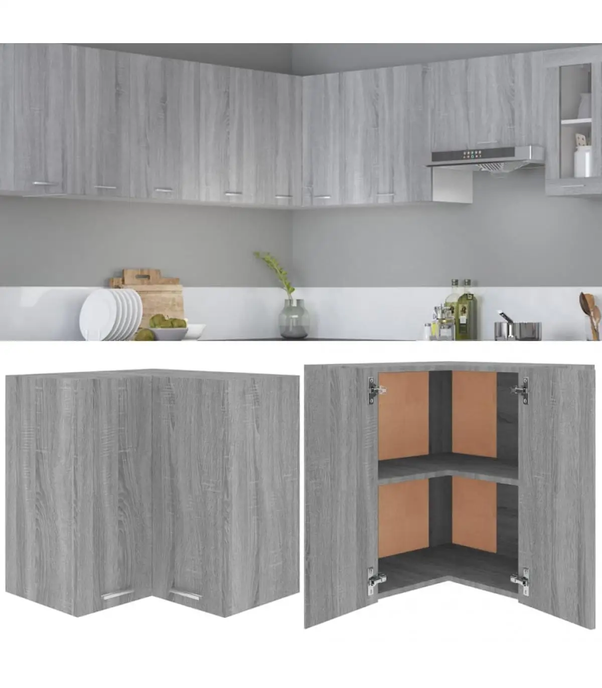 Kitchen cabinets hanging cabinet corner plywood gray sonoma 57x57x60cm