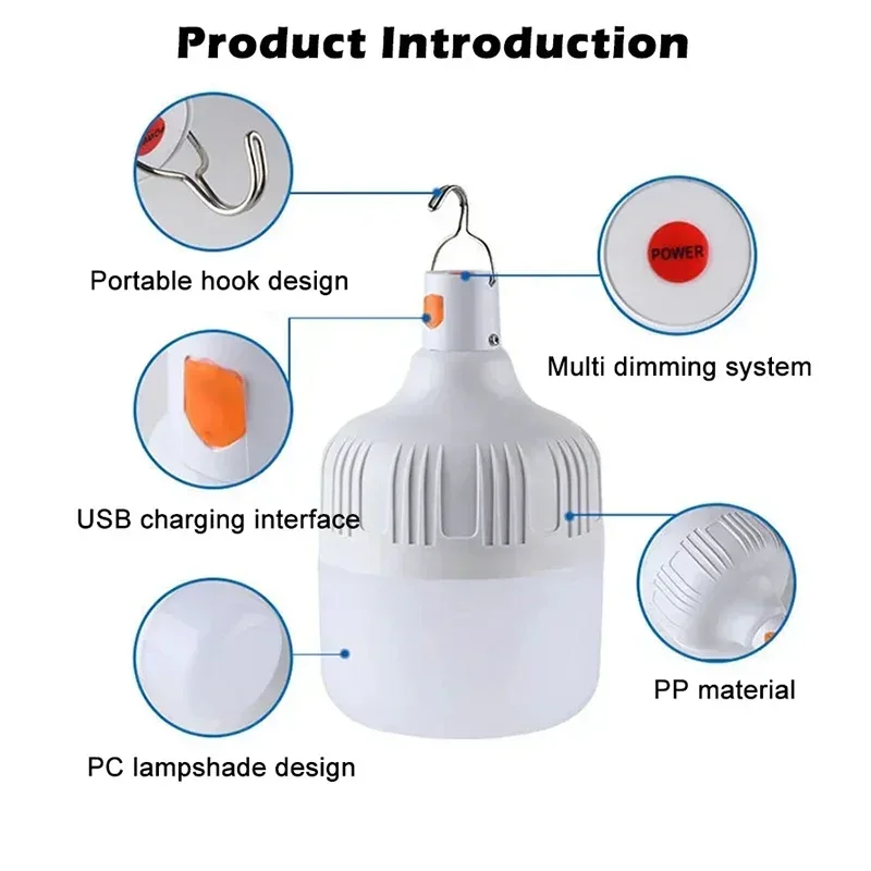 Portable Camping Lights USB Rechargeable Led Light Camping Lantern Emergency Bulb High Power Tent Lights for Patio Porch Garden