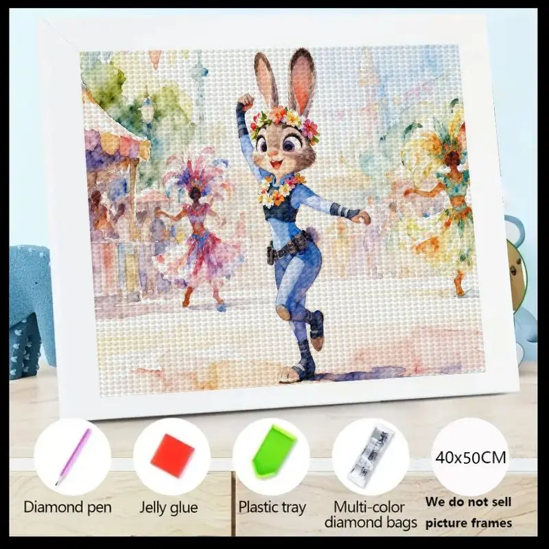 

5D DIY Full Drill Diamond Painting Kit Featuring Judy Hopps from Zootopia, Lively Cartoon Rabbit Dancing in a Festive Carnival S