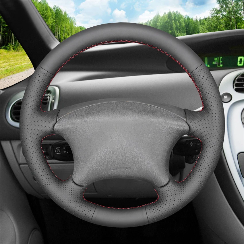 Black PU Faux Leather Steering Wheel Cover for Citroen Xsara Picasso Berlingo 2001-2010 C5 2001-2006 Peugeot Partner 2003-2008