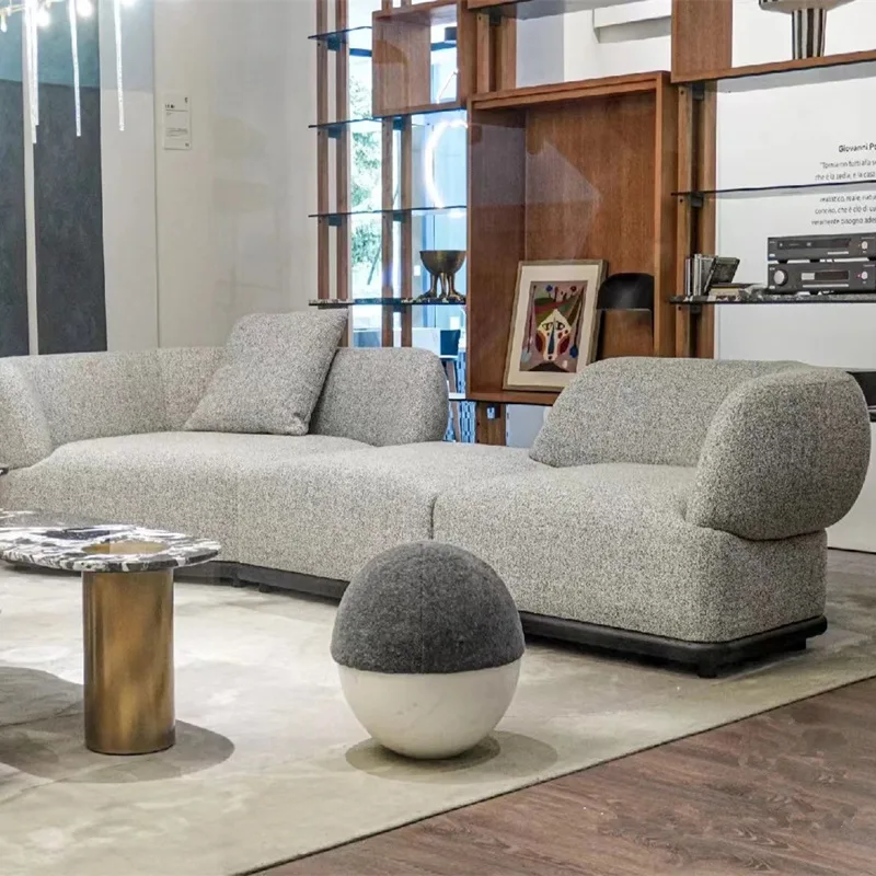 

Light luxury living room fabric cotton and linen sofa soot curved sofa