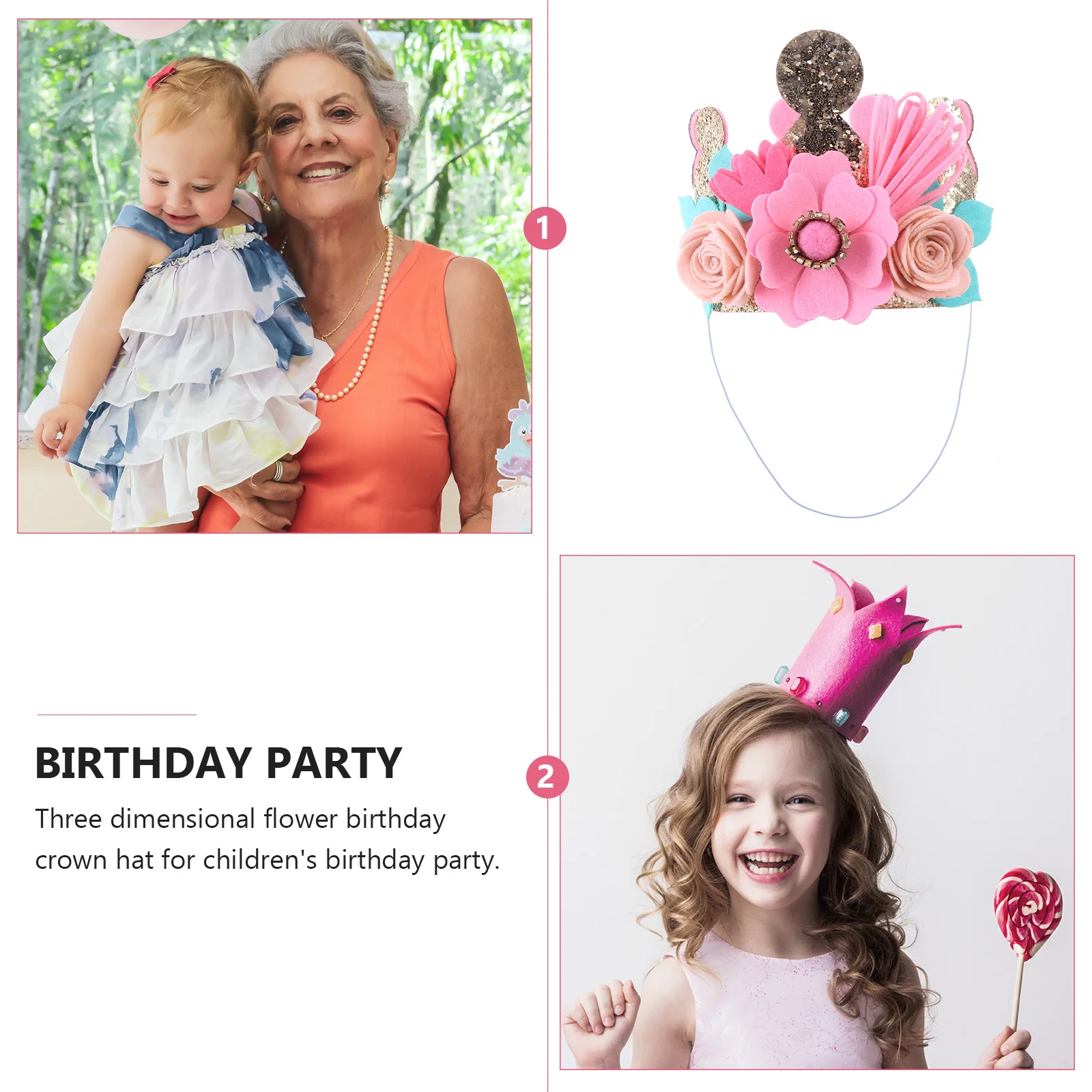 

Birthday Crown Hat 3D Flower Design Party Hair Decor Lightweight Crown Headdress Birthday Accessories Hair