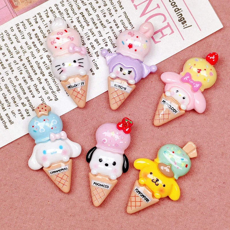 Animal dos desenhos animados Ice Cream Bolo Estilo Hairpin, Pingente Scrapbook Craft, DIY Miniature Ornamento Acessórios, Resina Bonito, 10 Pcs