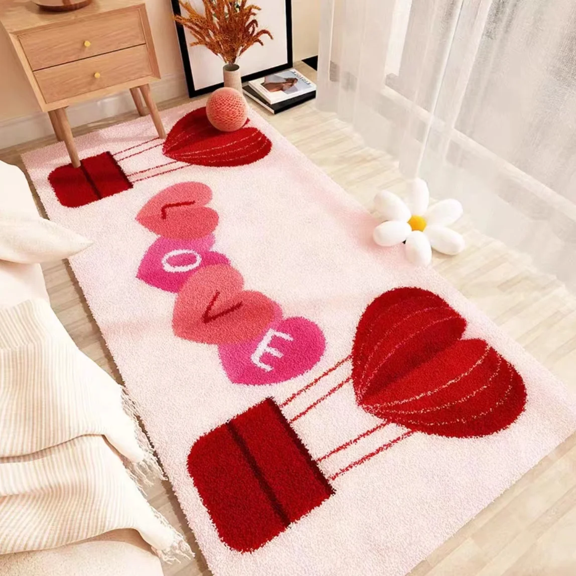 Valentine's Day Bedside Long Carpet Cartoon Fluffy Rug for Living Bath Room Non-slip Living Room Floor Mat Entrance Doormat Rugs