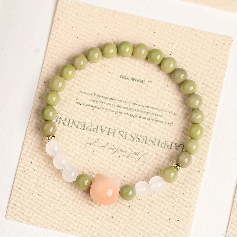 2026 New Chinese Style Matcha Green Alashan Beaded Bracelet Exquisite Bodhi Cat Bracelet For Women Elegant Jewelry Sweet Gift Fa