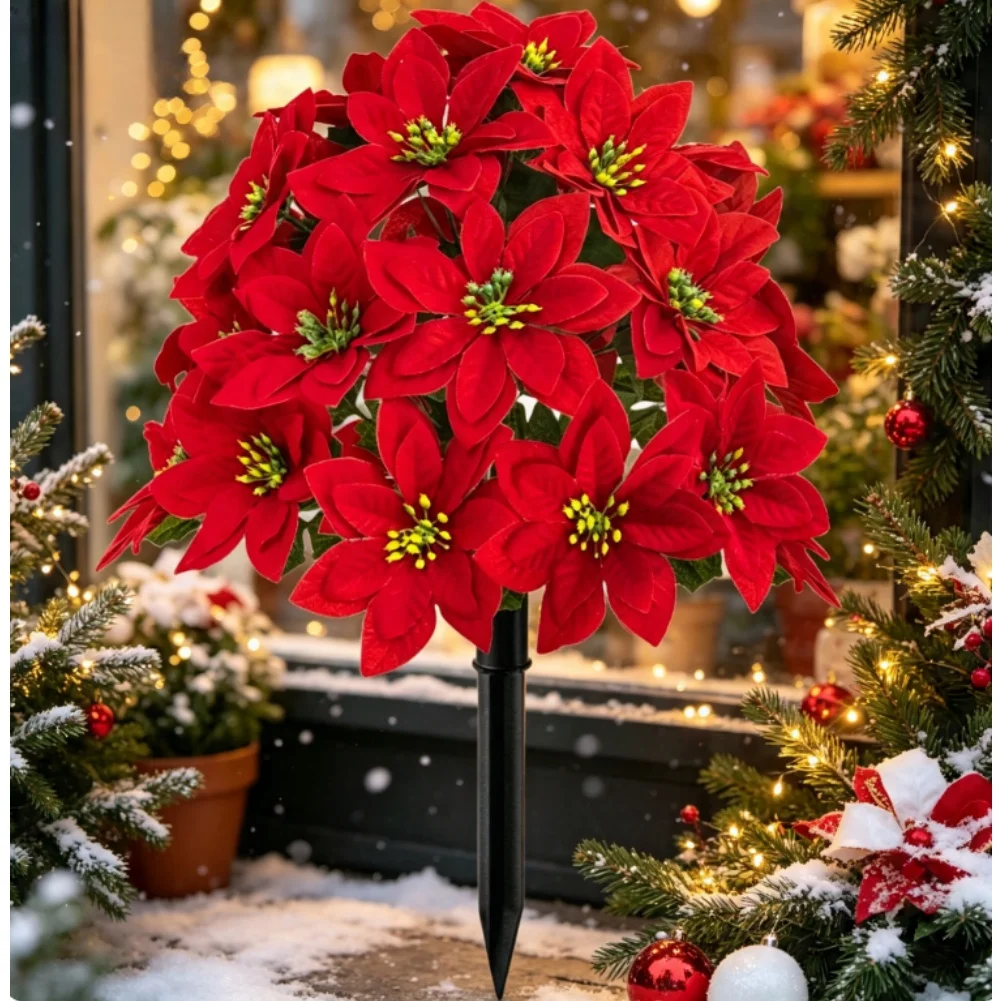 Artificial Poinsettia Decoration Suitable for Christmas Theme Setup in For Home Garden Wedding or Corporate Event