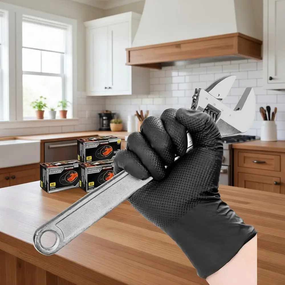 

Прочные одноразовые нитриловые перчатки, размер L, 800 штук - черные, без латекса, без пудры, с алмазной текстурой, для автосервиса, промышленности