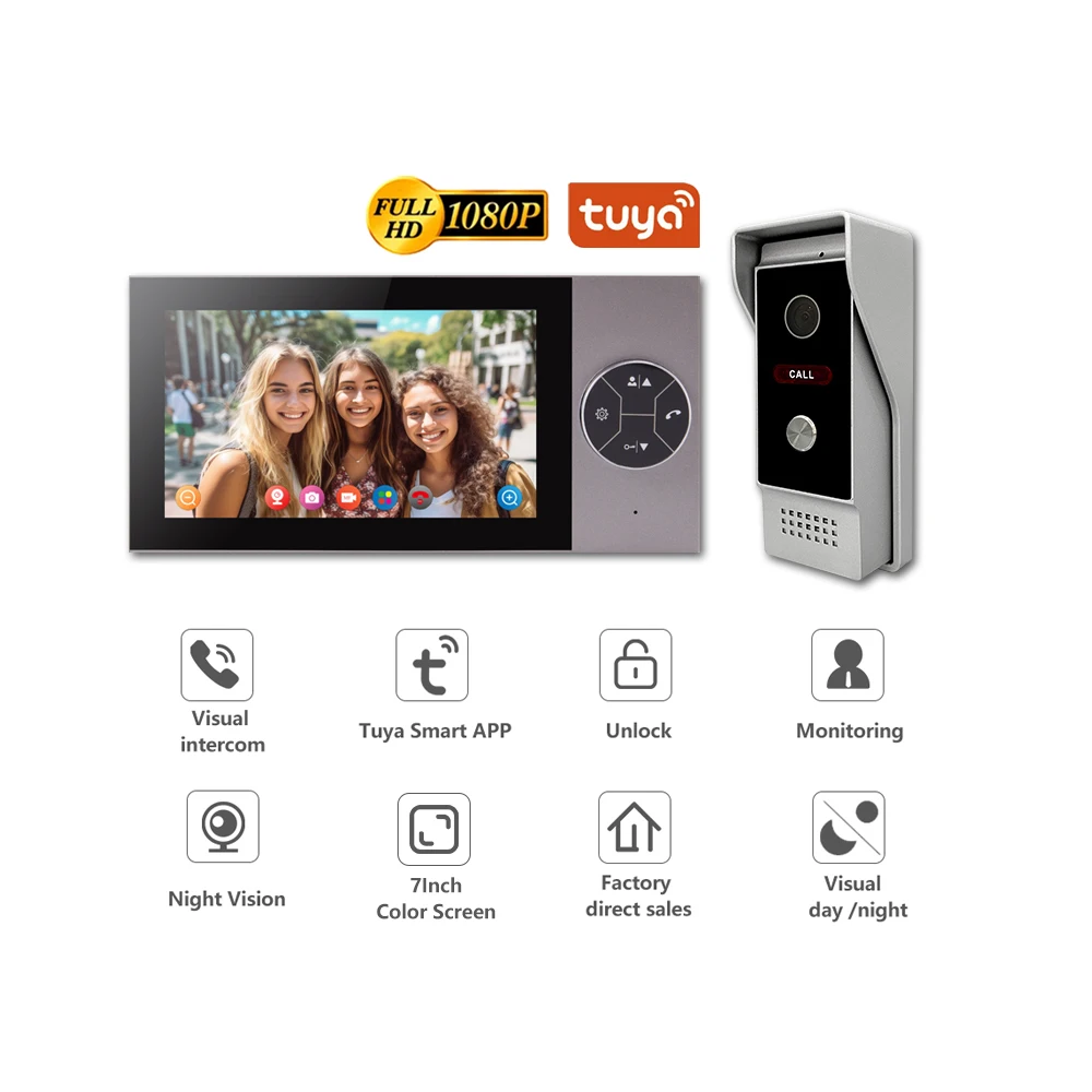 Tuya 7-Inch Intelligent Video Intercom Doorbell System Private House Motion Detection Capture Video Intercom