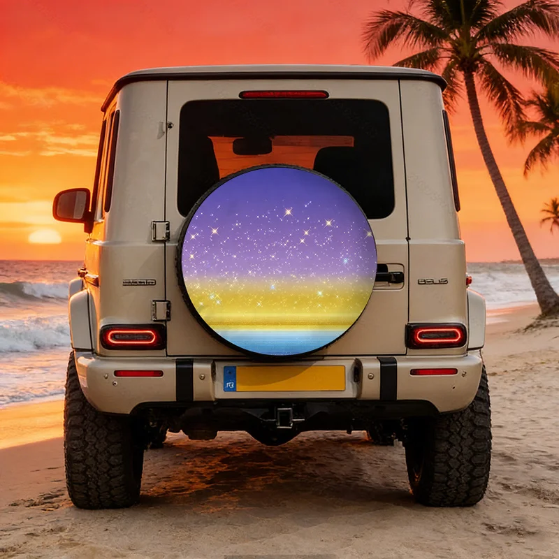 Polyester Fiber Car Tire Cover, Gradient Starry Sky With Dazzling Starlight Pattern, Spare Tire Protective Cover, Universal Fit