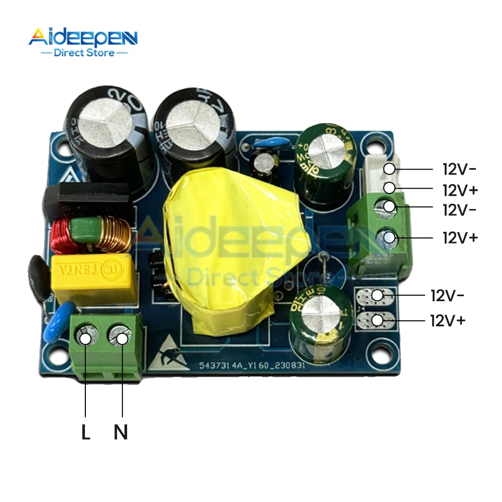 AC 90-250V to 12V 3.3A 40W Low Ripple Switching Power Supply Module AC-DC Switch Overcurrent Short Circuit Protection