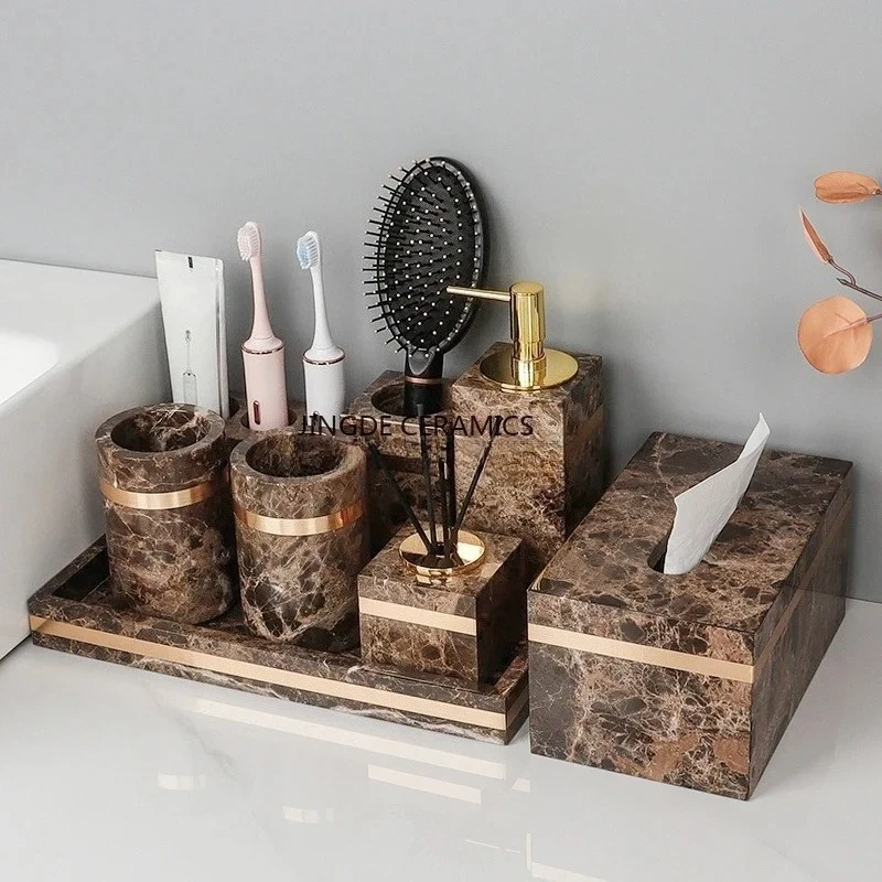1pc Marble Bathroom Toiletries, Lotion Bottle, Soap Dish, Tissue Box, Toothbrush Cup, Toothbrush Holder, Bathroom Accessories