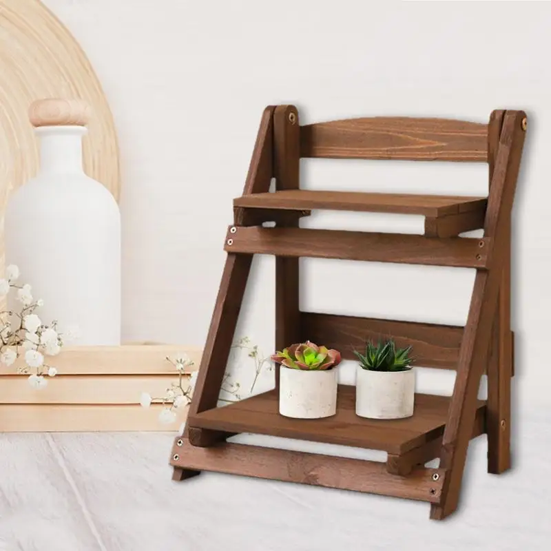 Foldable Wooden Plant Stand 2 Tiers Flower Pot Rack Planter Display Holder 2 Tiers Plant Holder Stairs Desktop Balcony Rack