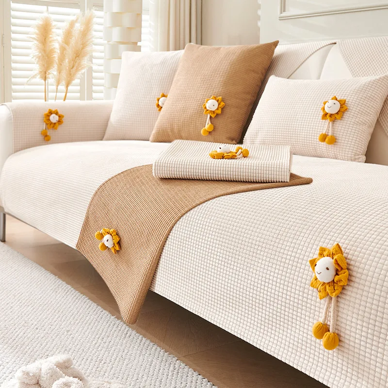 Modern Simple Corn Grain Sofa Cushion Non-Slip All-Season Universal Cover Cloth Towel for Home Dust Protection Sofa Covers