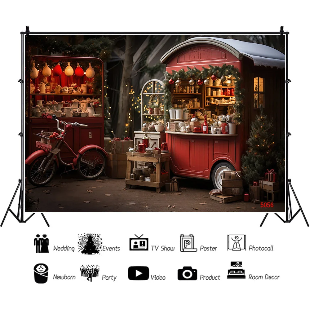 SHENGYONGBAO Christmas Day Fireplace Photography Backdrops New Year Candy Chimneys Store Ball Window Studio Background WW-81