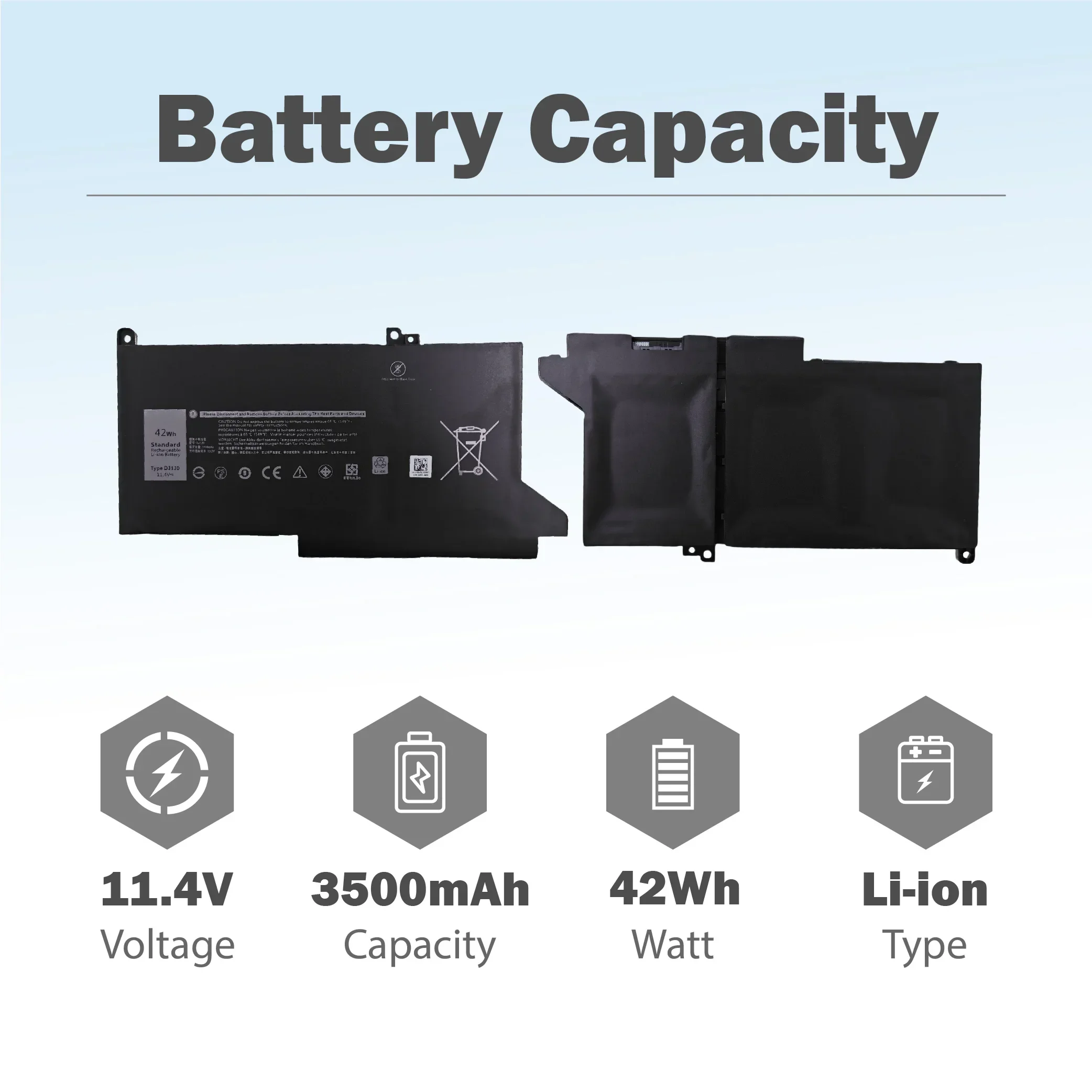 DJ1J0 42Wh Battery For Dell Latitude 12 7280 7290 E7280 E7290 13 E7390 E7380 14 7480 7490 E7480 E7490