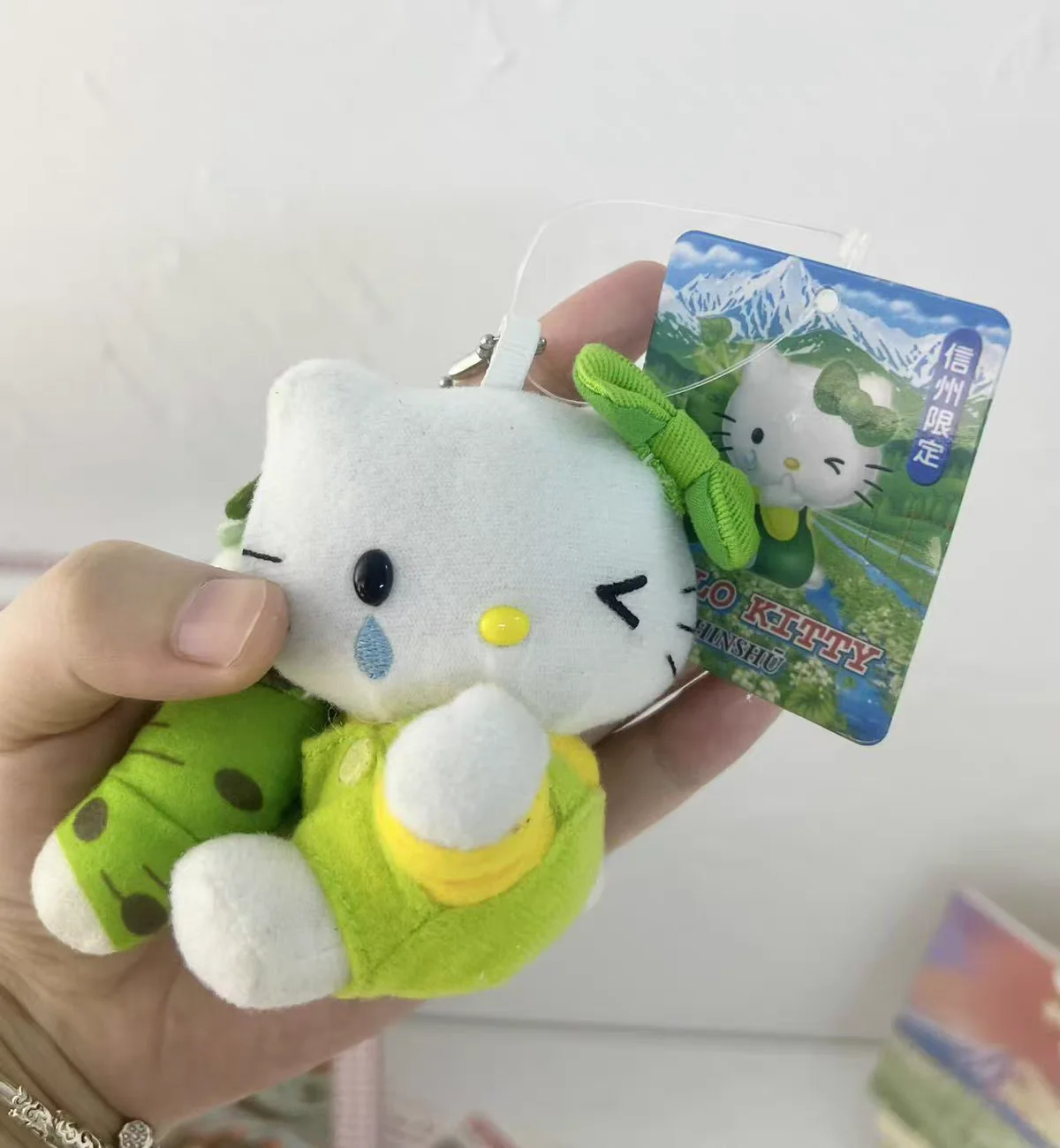 Sanrio Hello Kitty Cute Green Bow Tie A Drop Teardrop Plush Stuffed Toy Keychain Crossbody Bag Pendant Holiday Gifts for Friends view 6