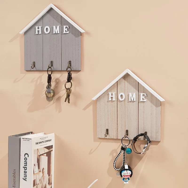 Key Storage Holder with 6 Hooks Wooden Keychain Container Home Wall Decor Key Holder Rack Hallway Door Entrance Key Organizer