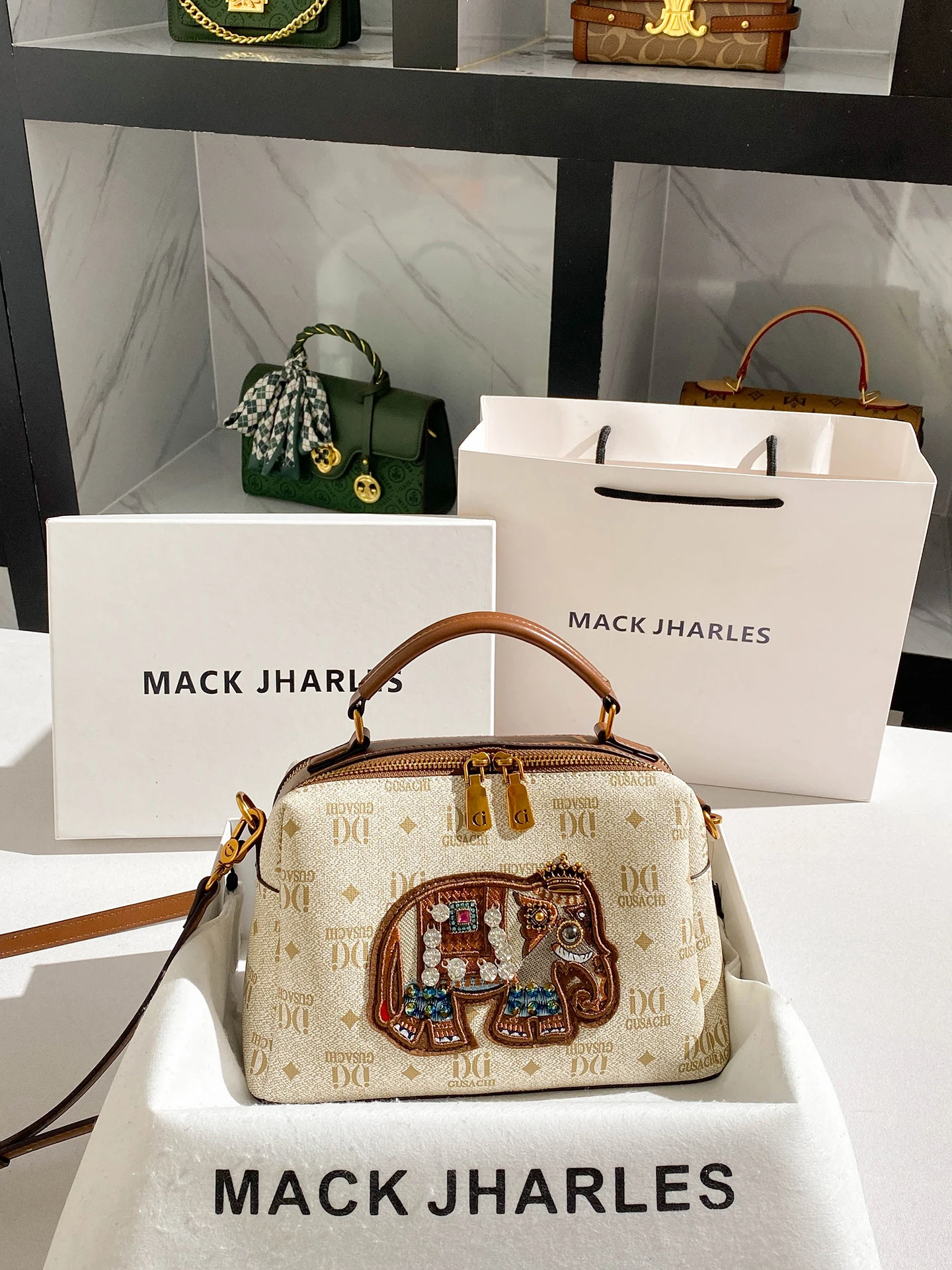 

Retro and Vintage Boston Handbag with Delicate Beading Elephant Design 2025 Newly Trendy and Stylish Shoulder Pillow Bag