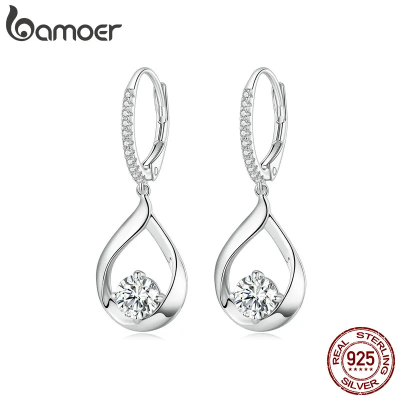 Bamoer 1 CTTW Moissanite Waterdrop Ear Buckles 925 Sterling Silver Hoop Earrings for Women Fine Jewelry Gift