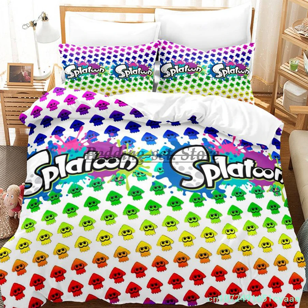 2023 Game Splatoon 3 Inkling Squid Bedding Set Single Twin Full Queen King Size Bed Set Aldult Kid Bedroom Duvetcover Sets 4