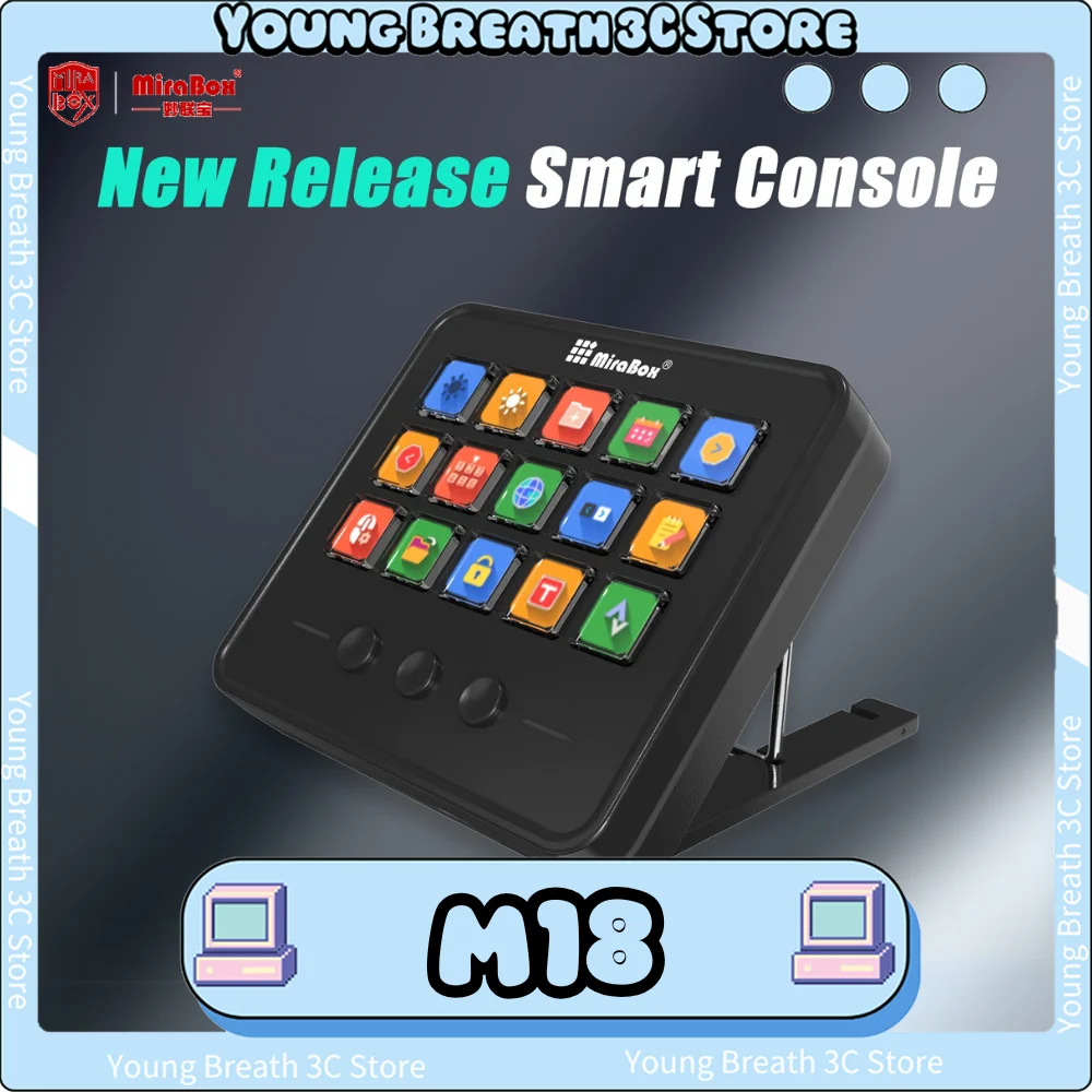 

Mirabox M18 V2.0 Stream Deck 18 Keys Visual DIY Macro Buttons Desktop Keyboard Adjustable Console Stand Touch HA Custom Gift