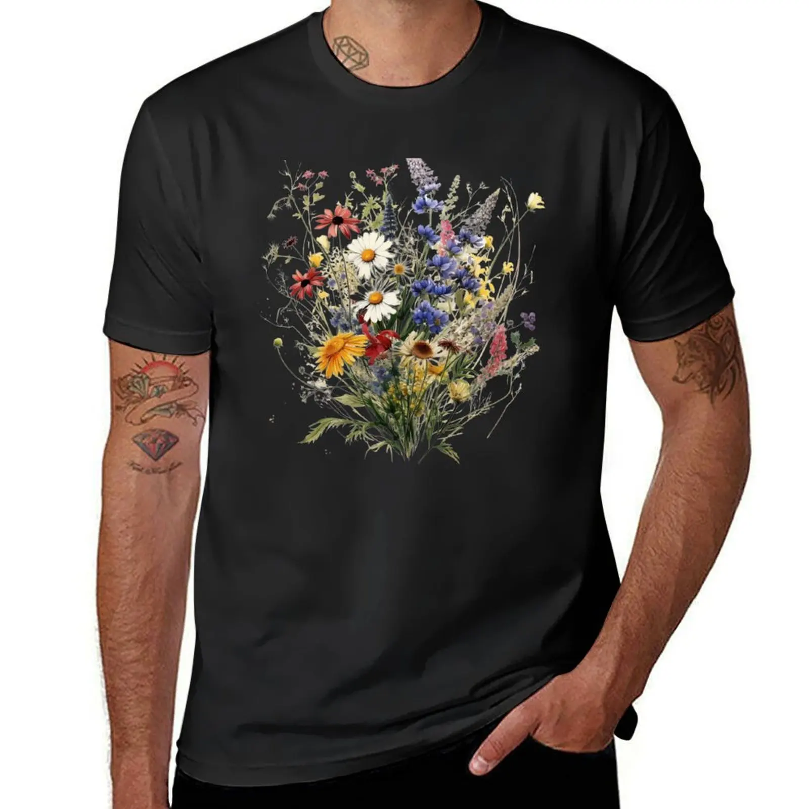 Bouquet Wild Flowers Botanical Flower Nature T-Shirt heavyweights tops men t shirt