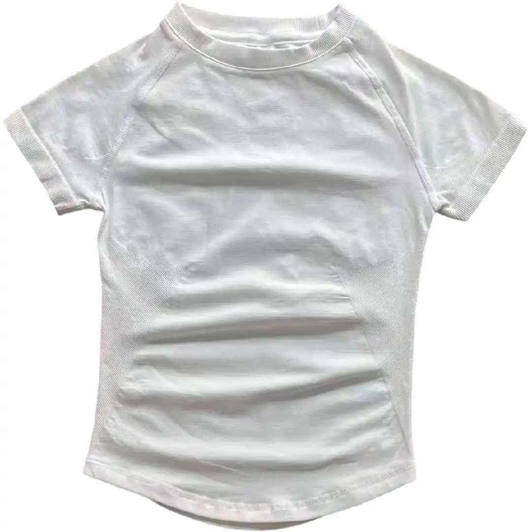Camiseta Deportiva de Yoga sin Costuras de Manga Corta para Mujer, 1DF-LO 1YNE-GO, Alta Elasticidad, Secado Rápido, para Fitness, Running, Pilates