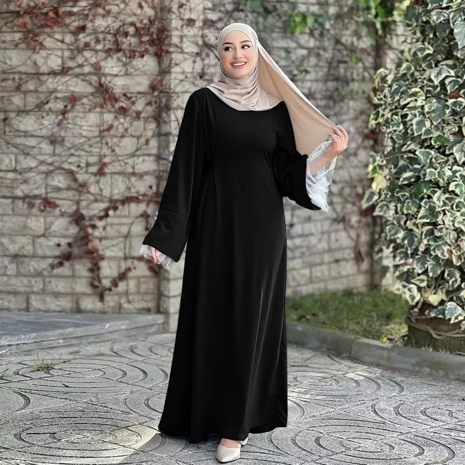 Eid Abaya Dubai Luxury Lace Sleeves Muslim Dress for Women Kaftan Robe Ramadan Islamic Modest Clothing Jalabiya Arabic Vestidos