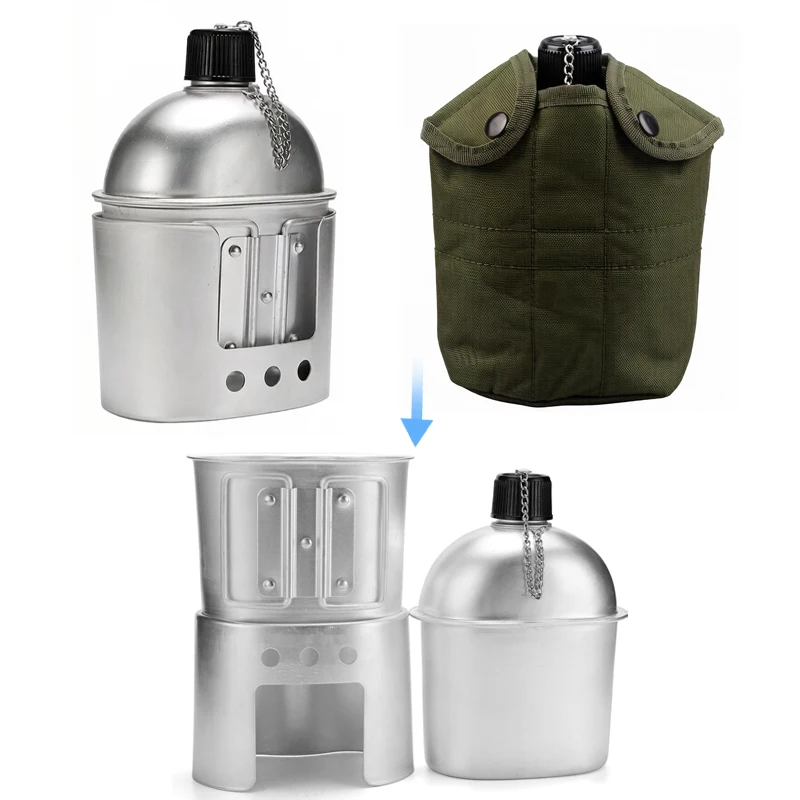

Aluminum Portable Outdoor Water Bottle Canteen Cup Stove Kit with Handle Pouch for Camping Hiking Survival Backpacking