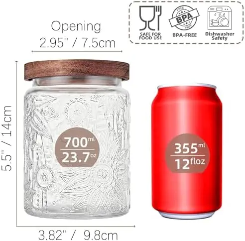 

Стеклянная банка Custde объемом 23,7 жидких унций с деревянной крышкой – Герметичное хранение для кофе, сахара, чая, конфет – Винтажный стиль