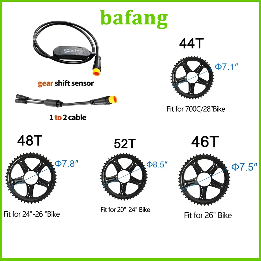 

BAFANG Mid Drive Gear Sensor Датчик переключения передач для BBS BBSHD Комплект для переоборудования двигателя 1T2 Водонепроницаемый трос Цепное колесо 44T 46T 48T 52T