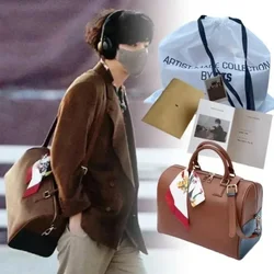 KPOP Bag Unisex Boston Bags Organizer Designer Luxury V Design Mute Shoulder Bag Unisex PU Crossbody Large Bag With Silk Scarf