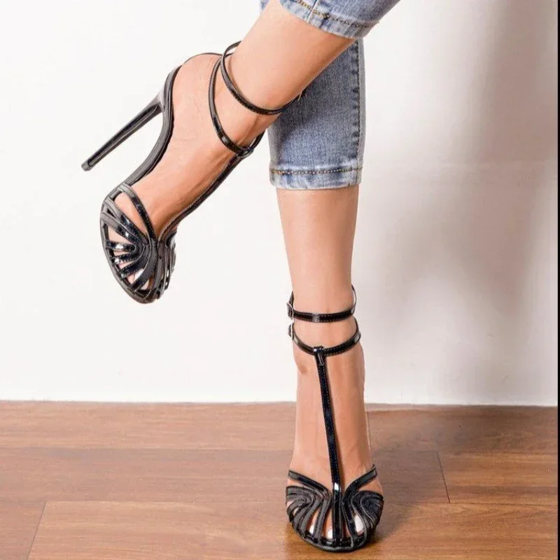 High Heel Women Sandals 2024 Summer Black Stilettos Ankle Buckle Strap Ladies Casual Pumps PU Sexy Sandalias Comodas De Mujer