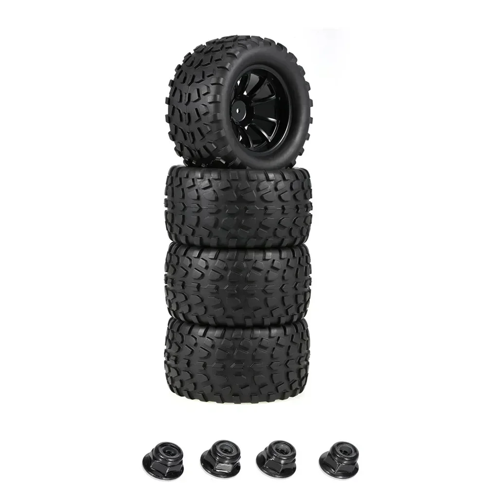 4 pz 125mm Gomma 1/10 RC Monster Truck Pneumatici e Cerchioni 12mm Esagonale Con Nylon 4mm Dadi di Bloccaggio Per Trxs Himoto HSP HPI Redcat