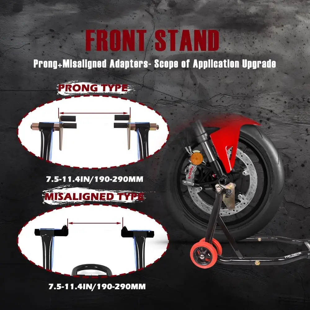 Front Rear Motorcycle Stand, 850lbs Combo Lift with 4 Adapters, Universal Wheel Lift for Parking & Maintenance