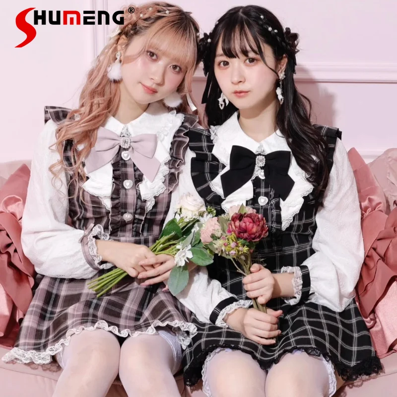 

Summer New Japanese Rojita Long-sleeved Dress And Short Pants 2-piece Set Y2k Clothes Detachable Bow Girl Shorts Outfit 4 Colors