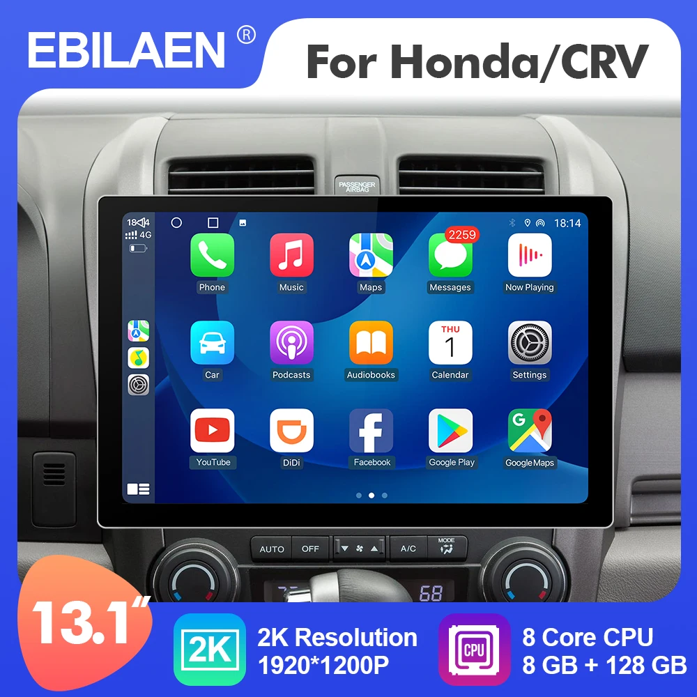 EBILAEN Android 12 13.1 Inch Car Multimedia Radio Player For Honda/CRV 2006-2011 GPS Stereo 8 Core Carplay Headunit 4G WIFI