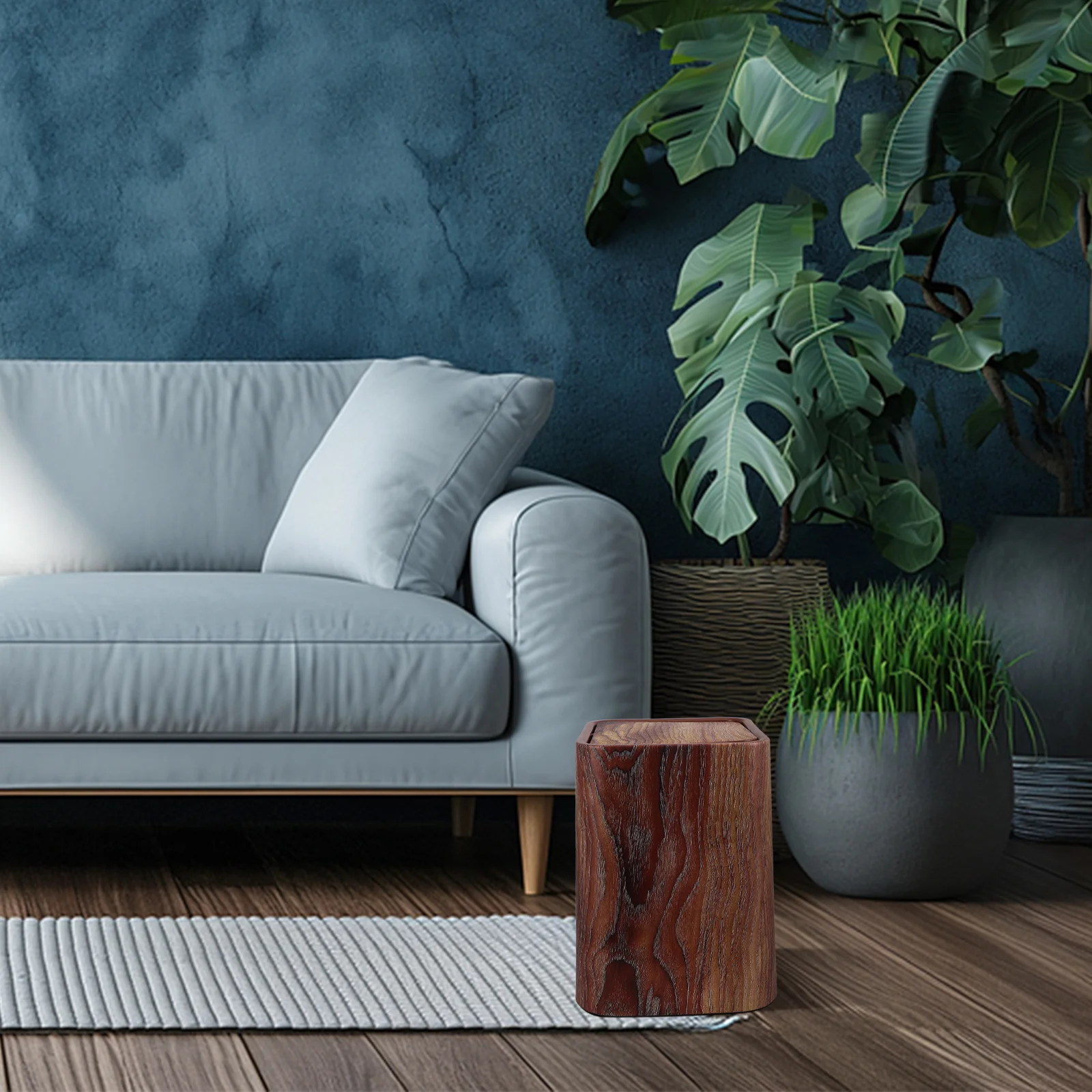 

1pc Retro Swing Lid Moderate Capacity Trash Can For Kitchen Bathroom Office Home Basket Bin Container